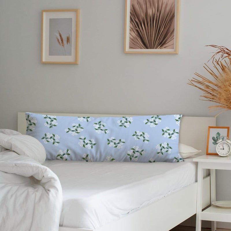 Exqcom Store Blue Hydrangea Chinoiserie Body Pillow Covers 20x54, Grandmillennial Home Decor, Girly Aesthetic Hydrangea Floral Long Body Pillow Case Cover with Hidden Zipper for Women Adults Girls - Image 3